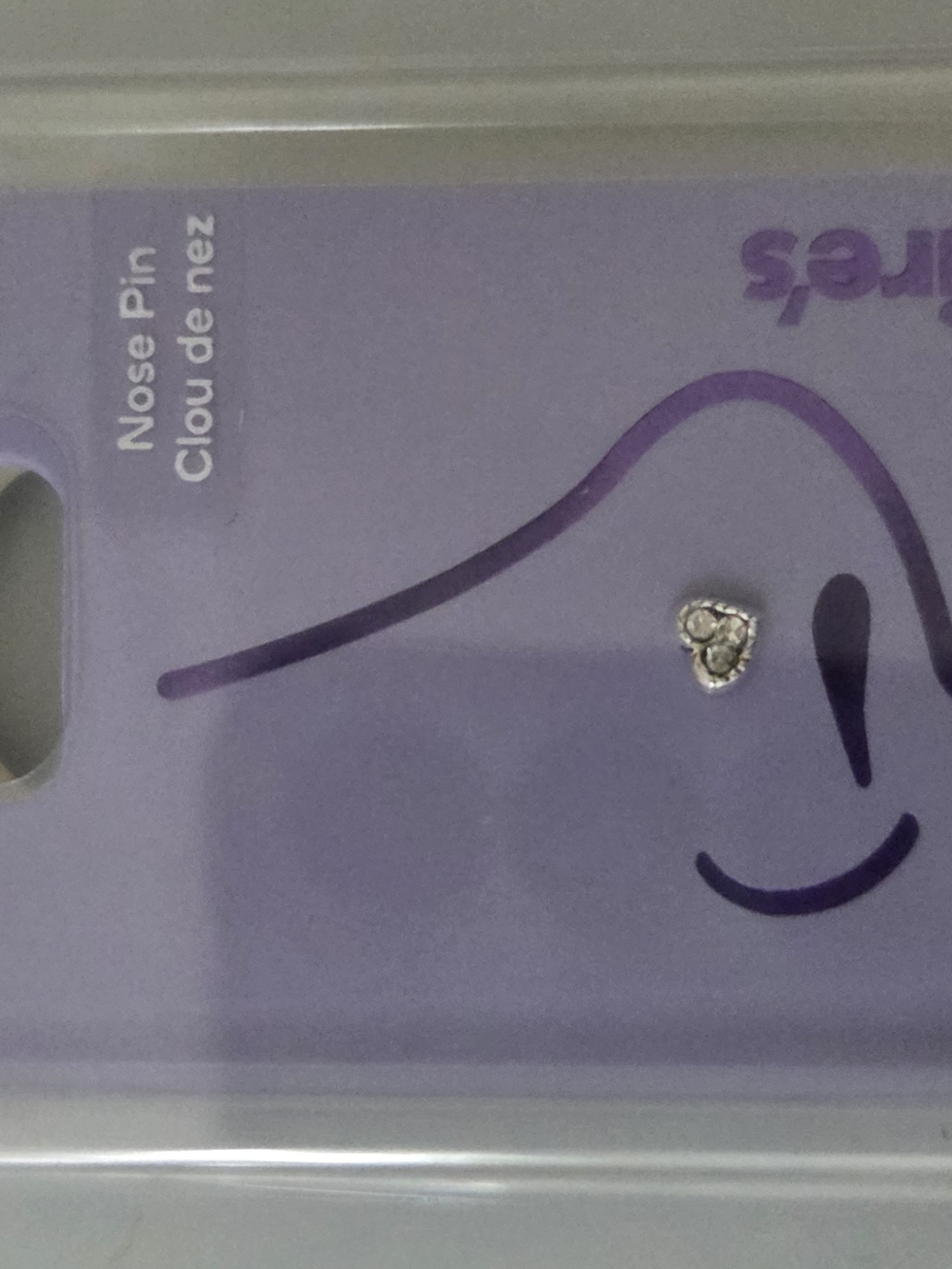 Claire's Silver Heart Nose Pin with Clear Stones